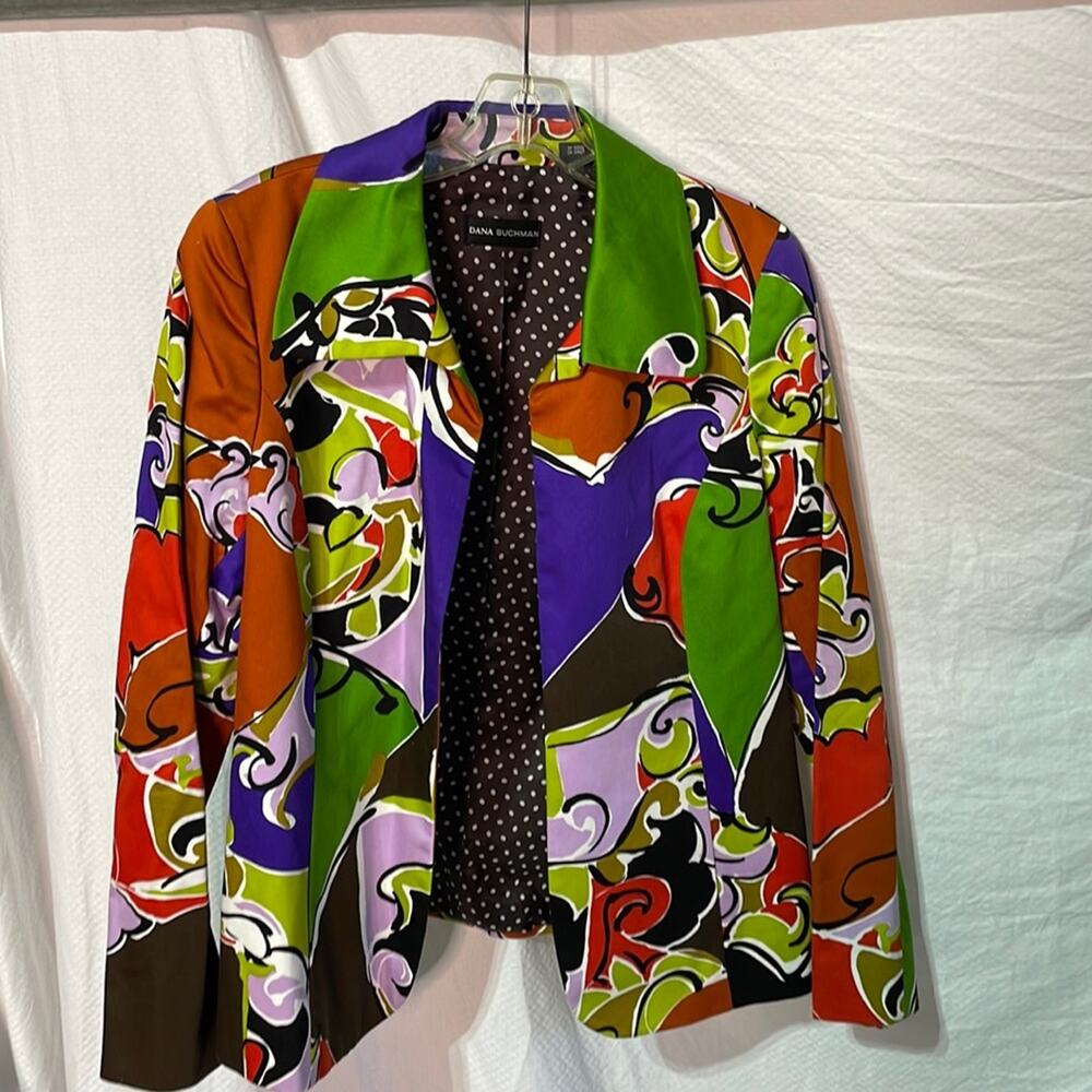 Dana Buchman 6 floral 💯 cotton lined bright tropical jacket euc vintage